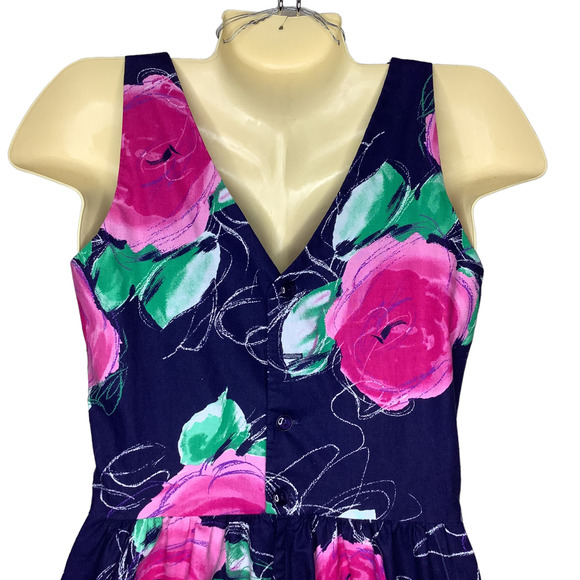 Vintage Lanz Originals Tea Dress S Cottagecore Floral Sleeveless Midi A Line 80s - Picture 5 of 10